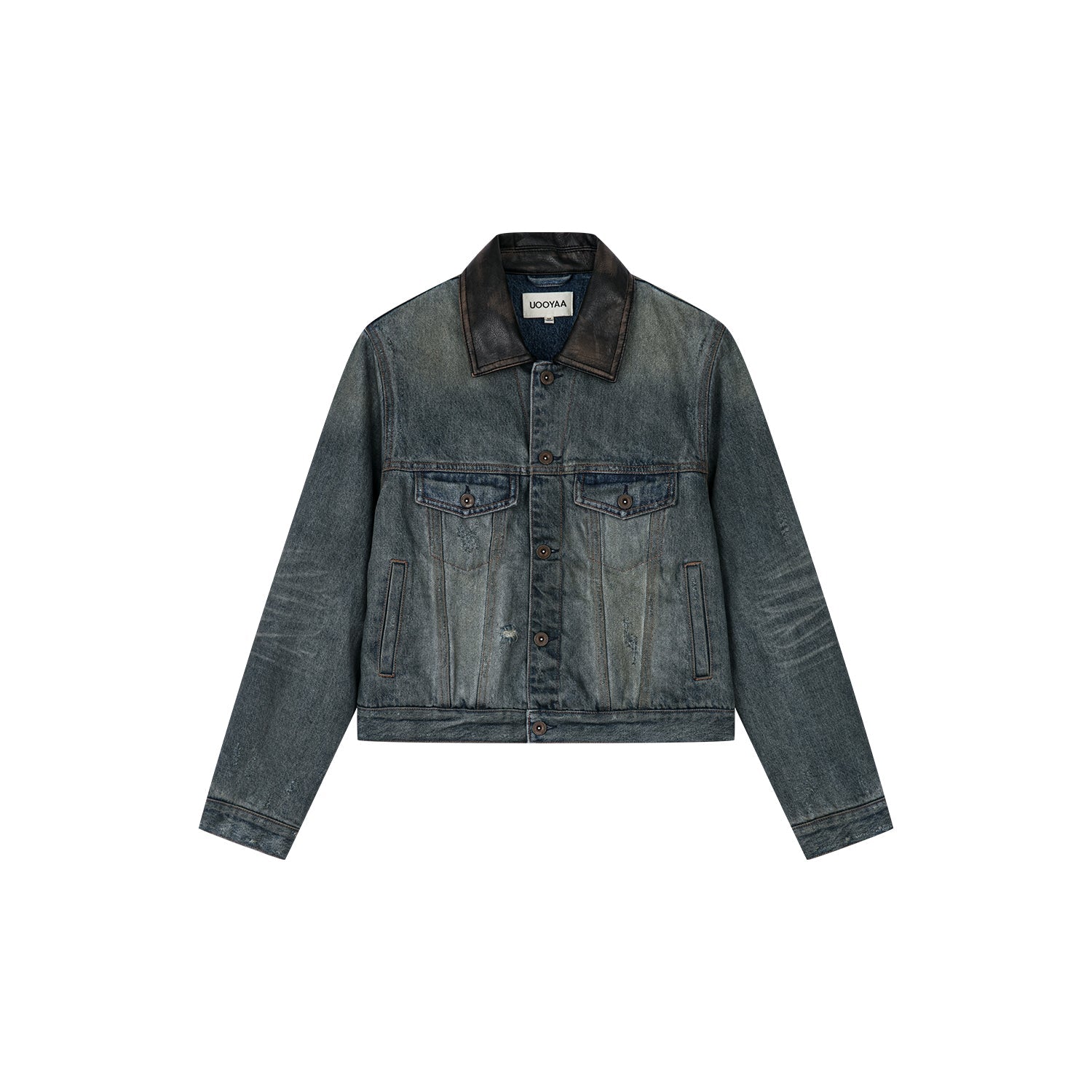 Washed and distressed quilted denim jacket