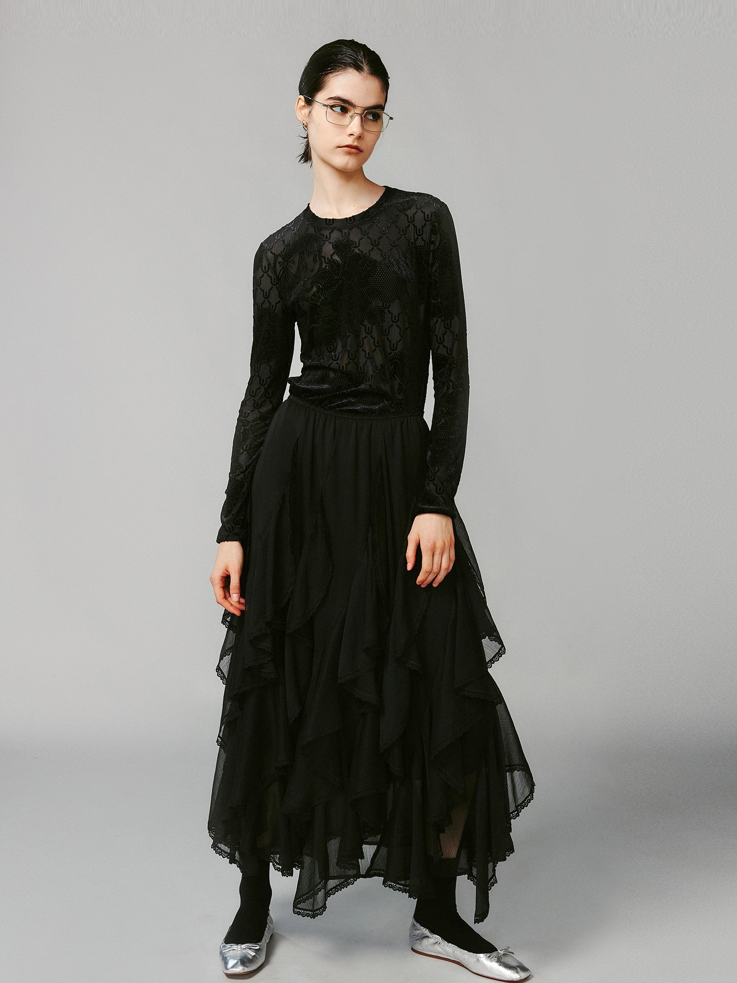 Ruffled A-line skirt