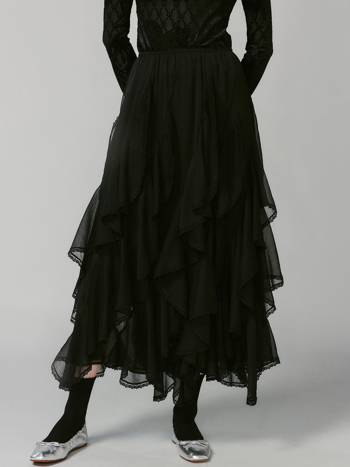 Ruffled A-line skirt