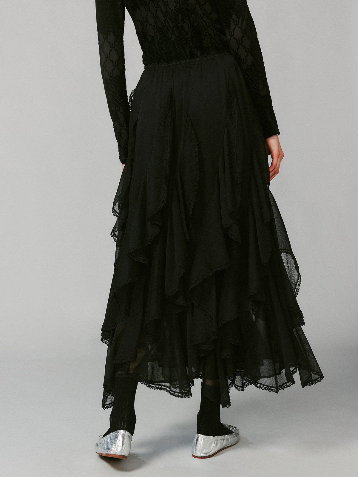 Ruffled A-line skirt