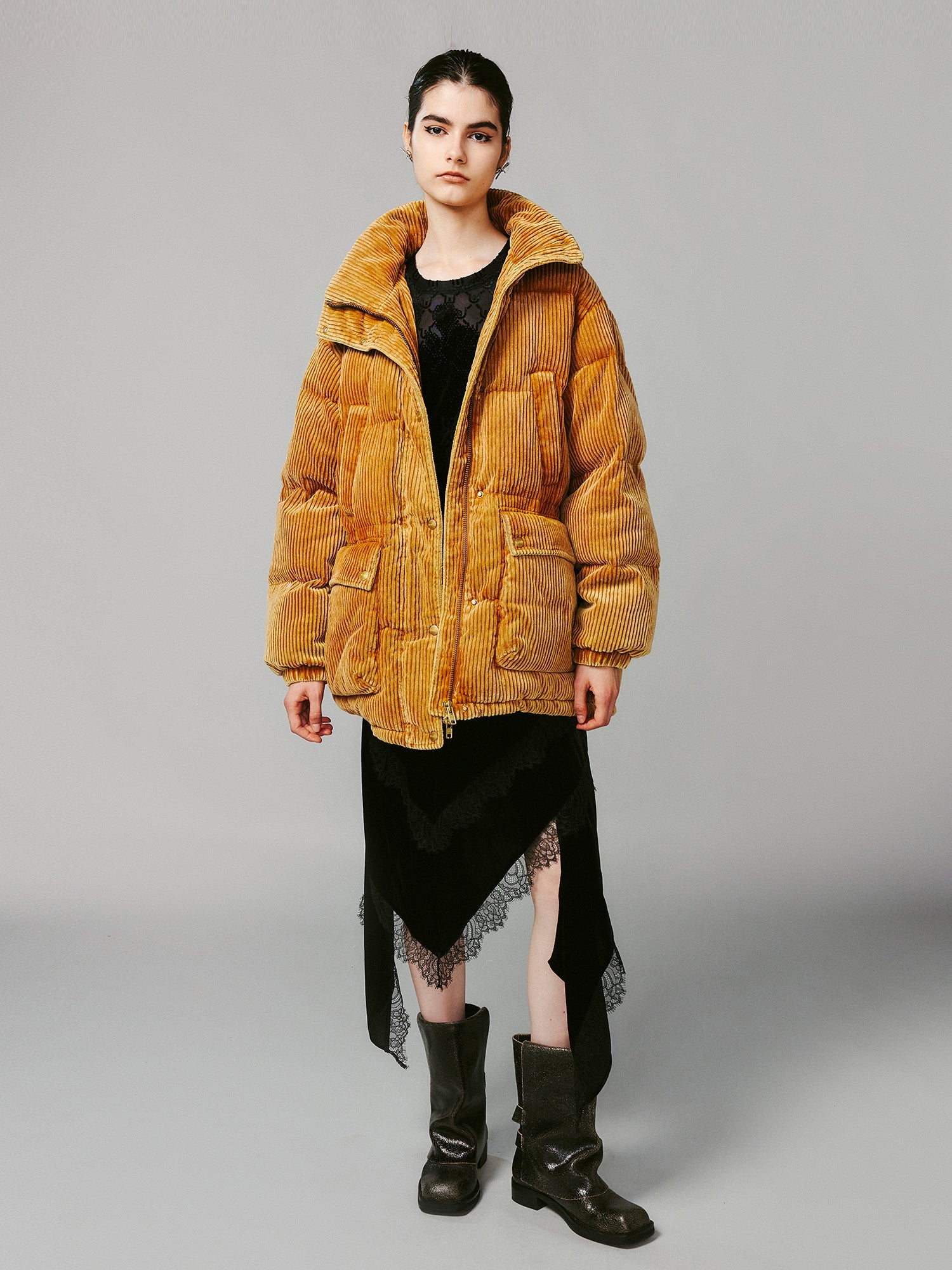 Asymetric ruffled tiered skirt