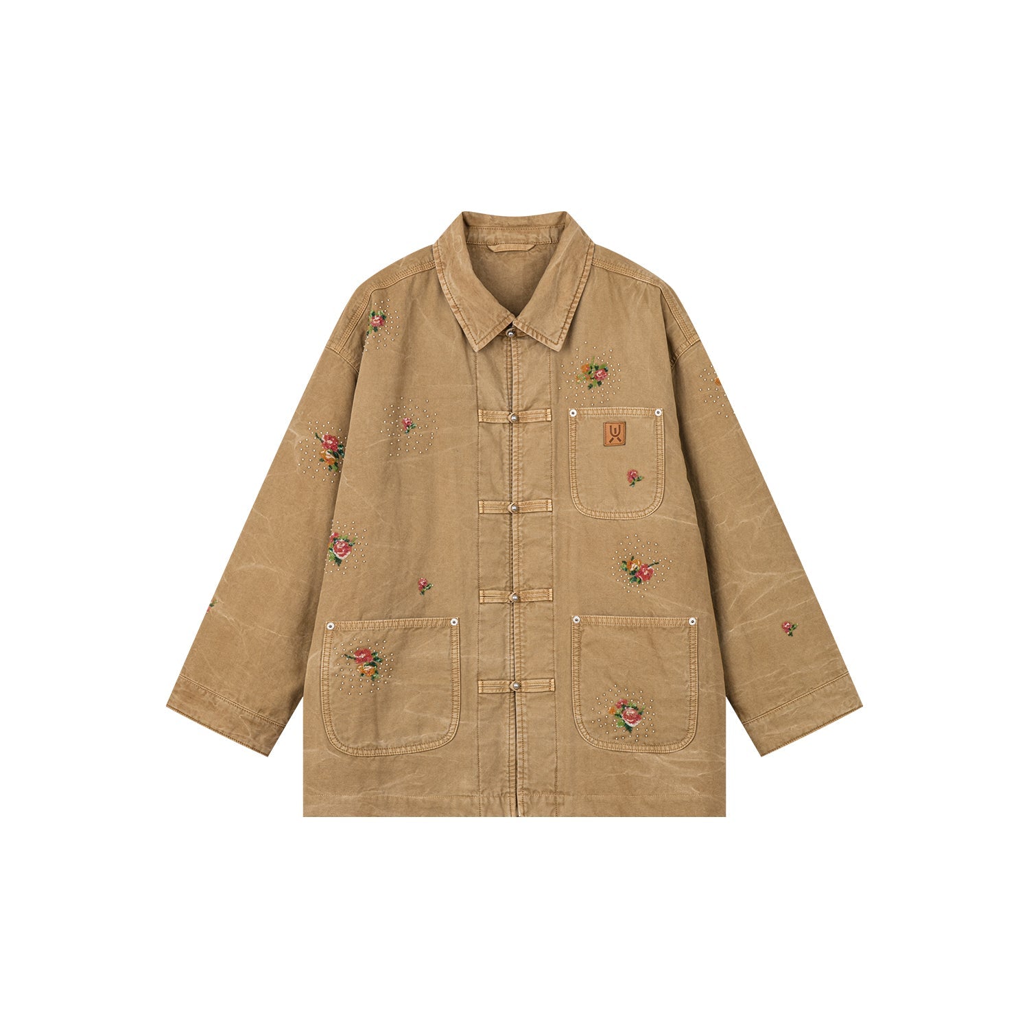 Floral embroidered and beaded workwear jacket