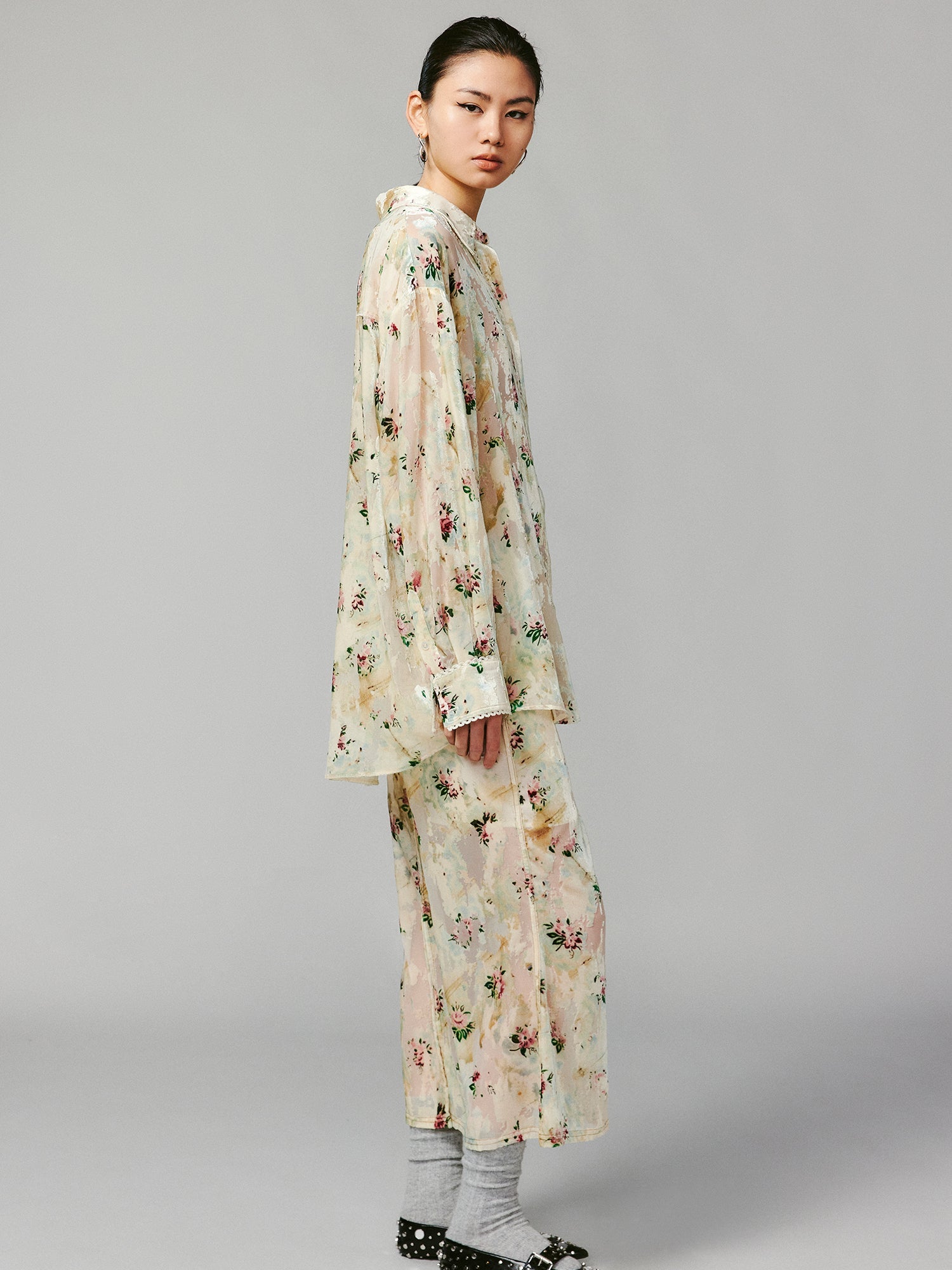 Floral crushed velvet shirt