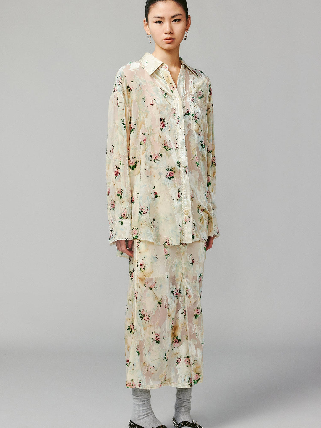 Floral crushed velvet shirt