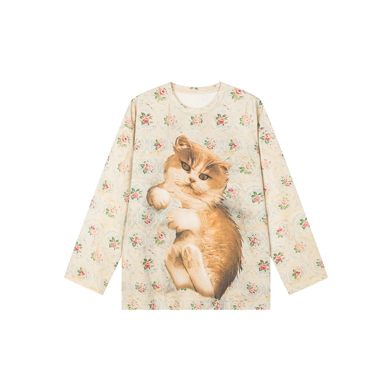 Lying-down cat long-sleeve T-shirt