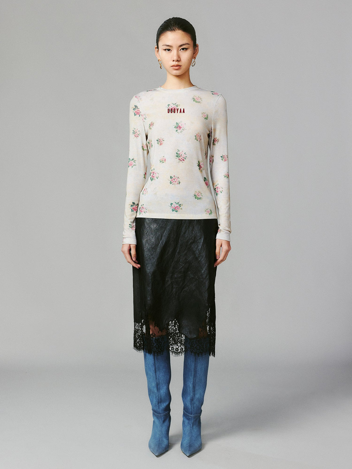 Logo floral print long sleeve top