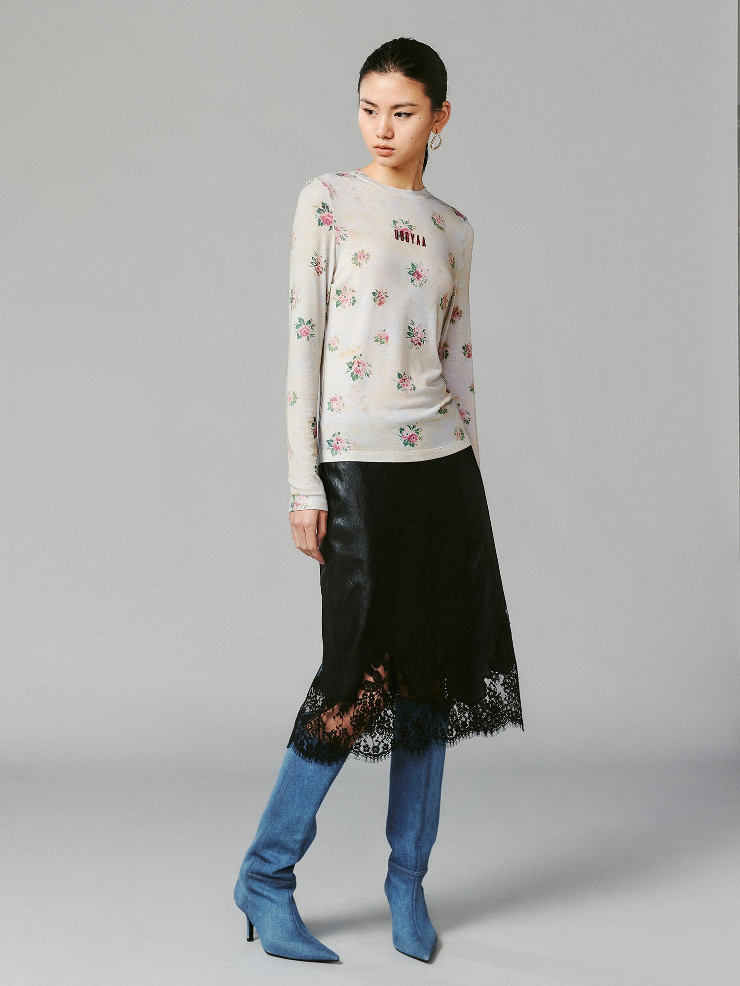 Logo floral print long sleeve top