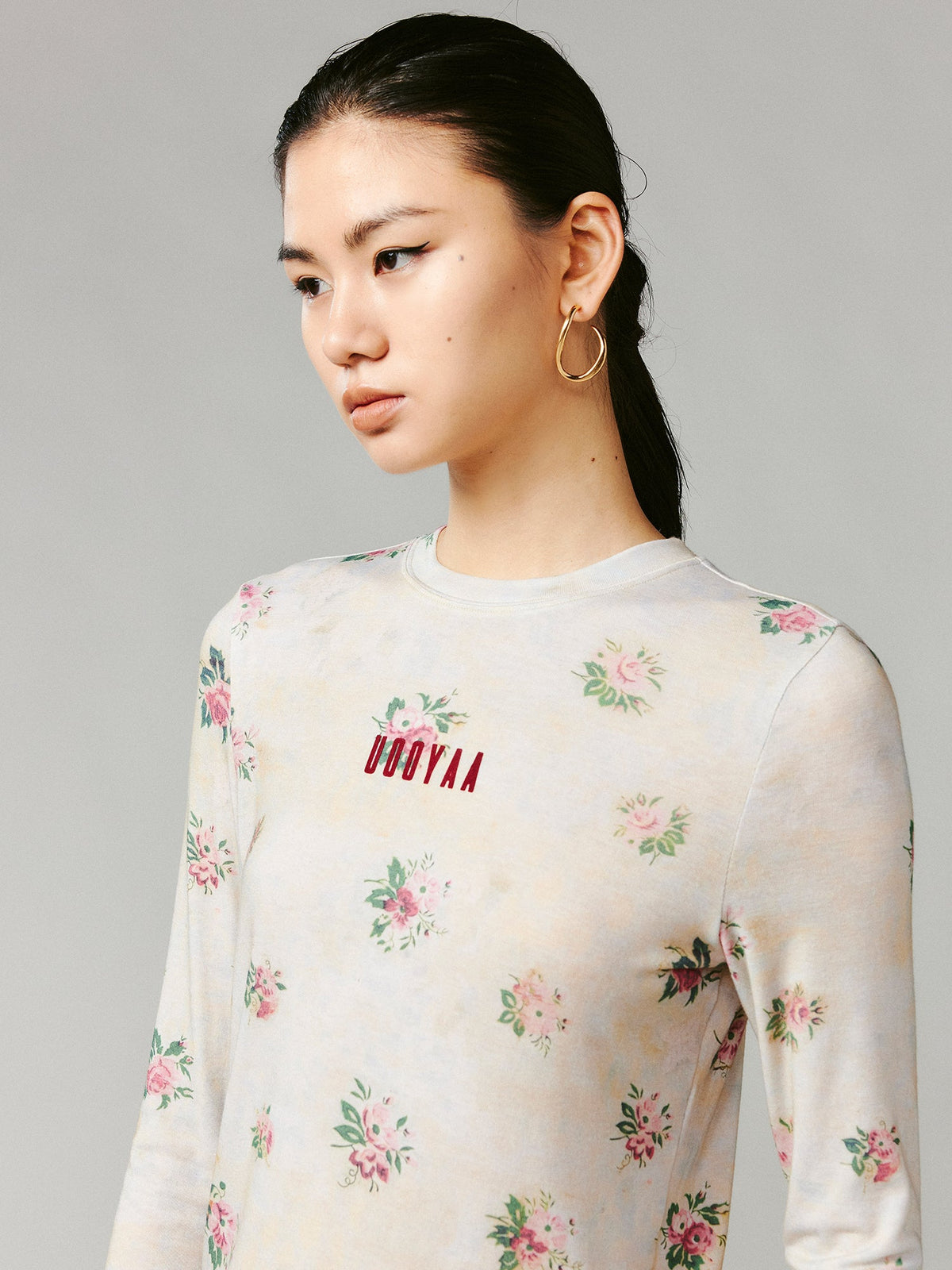 Logo floral print long sleeve top