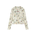 Floral crushed velvet mock-neck top