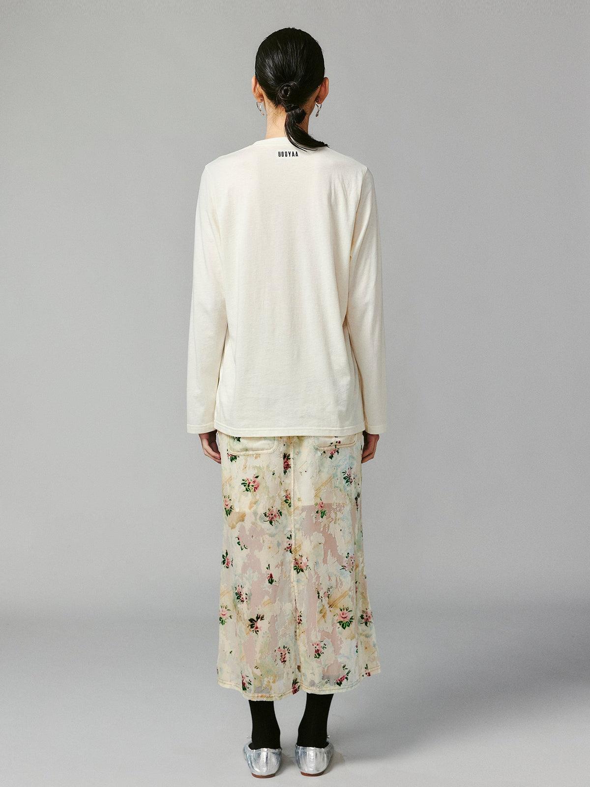 Floral crushed velvet skirt