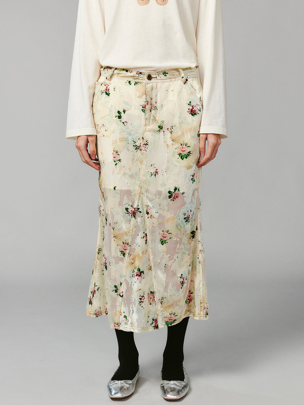 Floral crushed velvet skirt