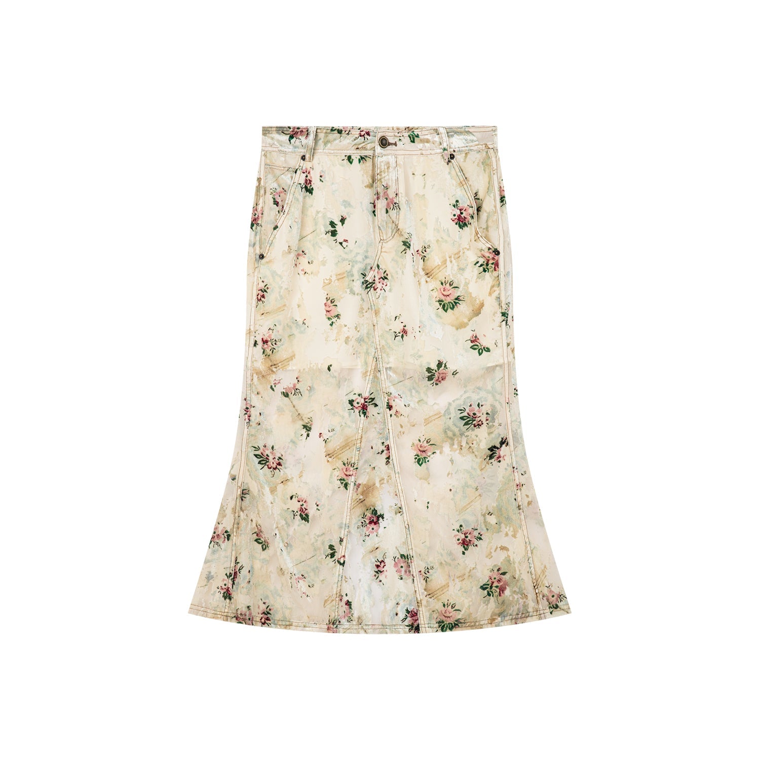 Floral crushed velvet skirt
