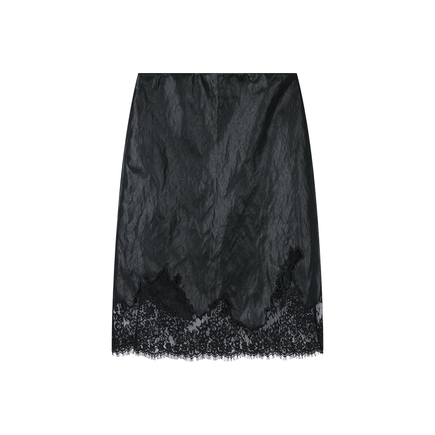 Lace-paneled PU leather skirt