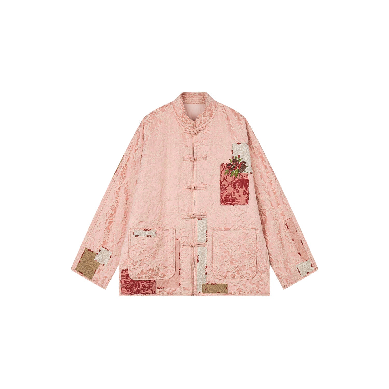 Anime girl patch jacquard old-style cotton jacket