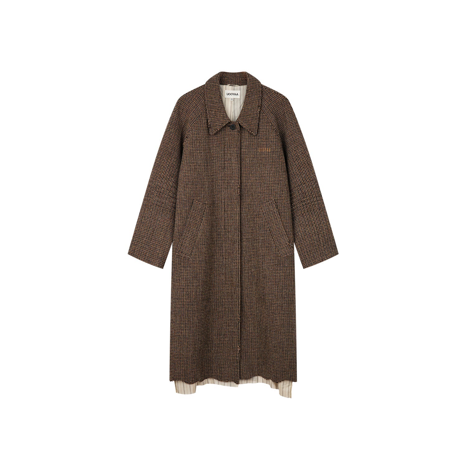 Retro balmacaan distressed hem pleated wool coat
