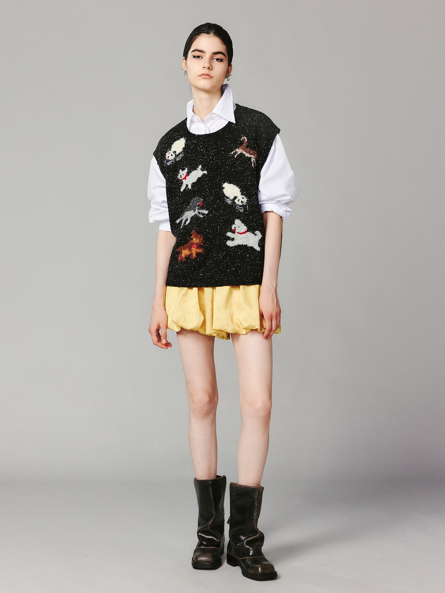 Running panda and puppy pullover sweater vest