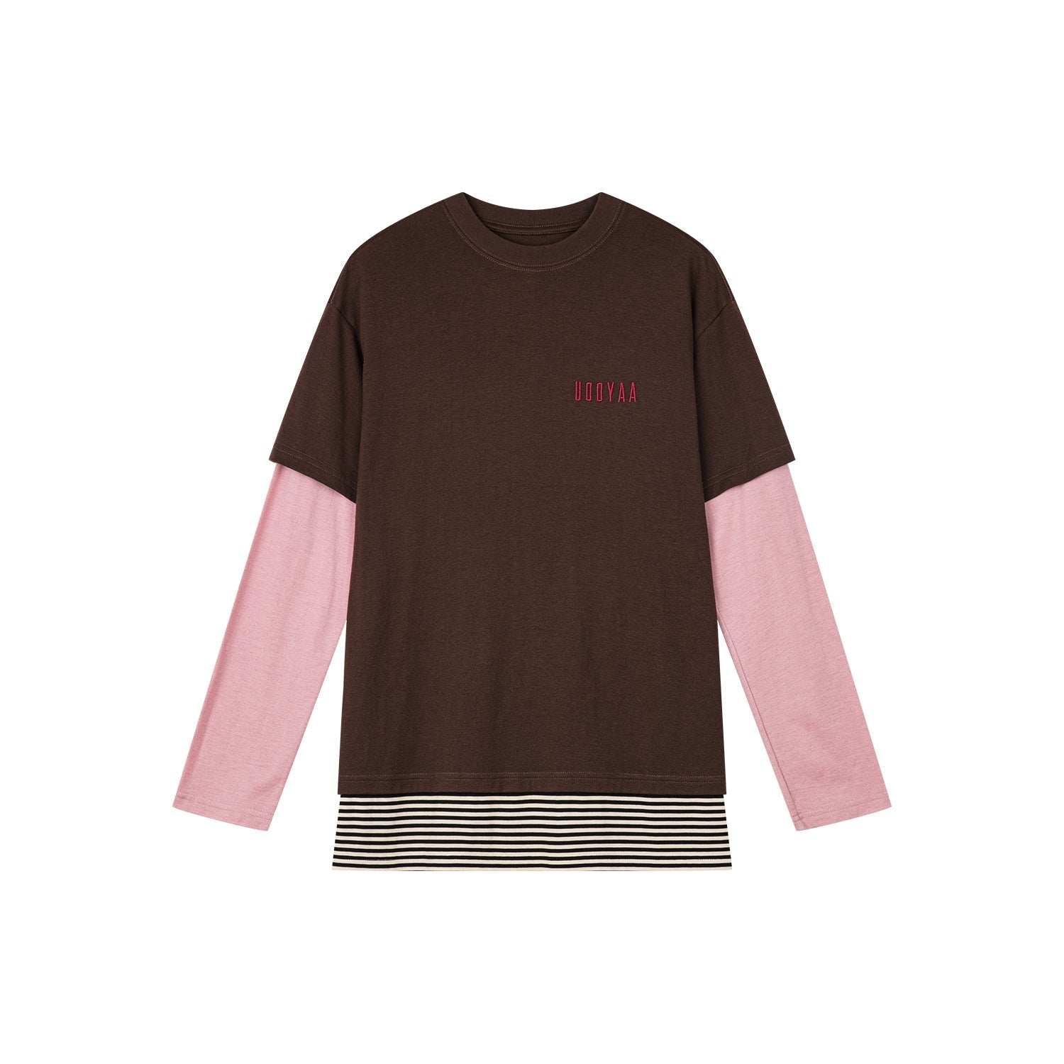 Color-block faux-layered long sleeve T-shirt