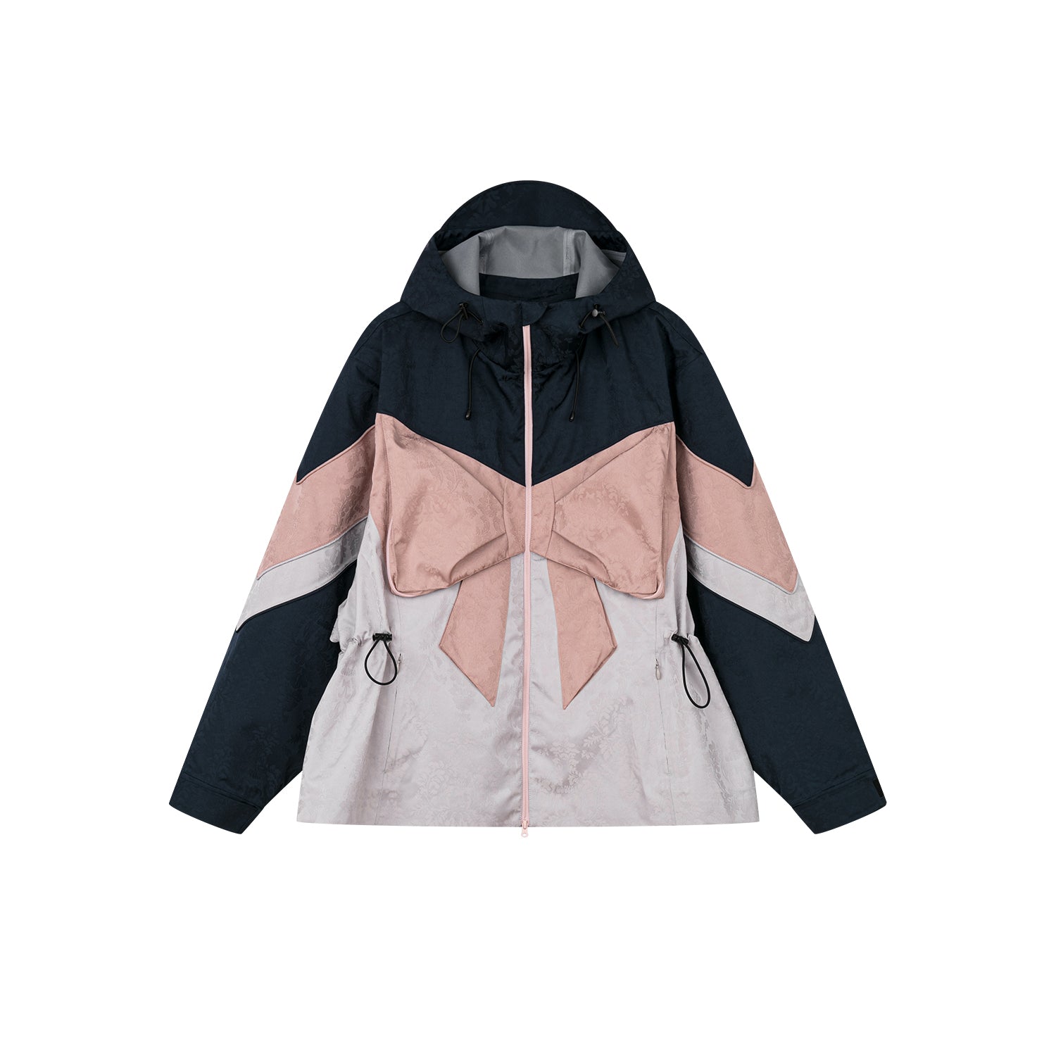Bow satin jacquard functional puffer jacket