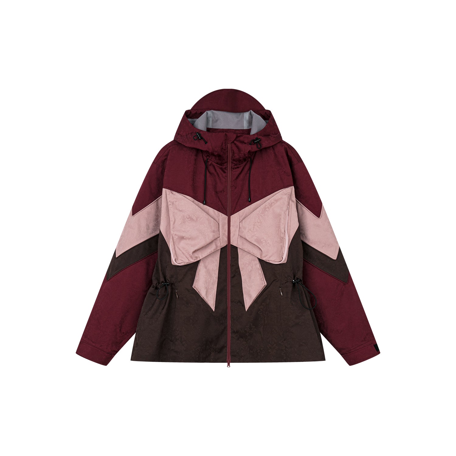 Bow satin jacquard functional puffer jacket