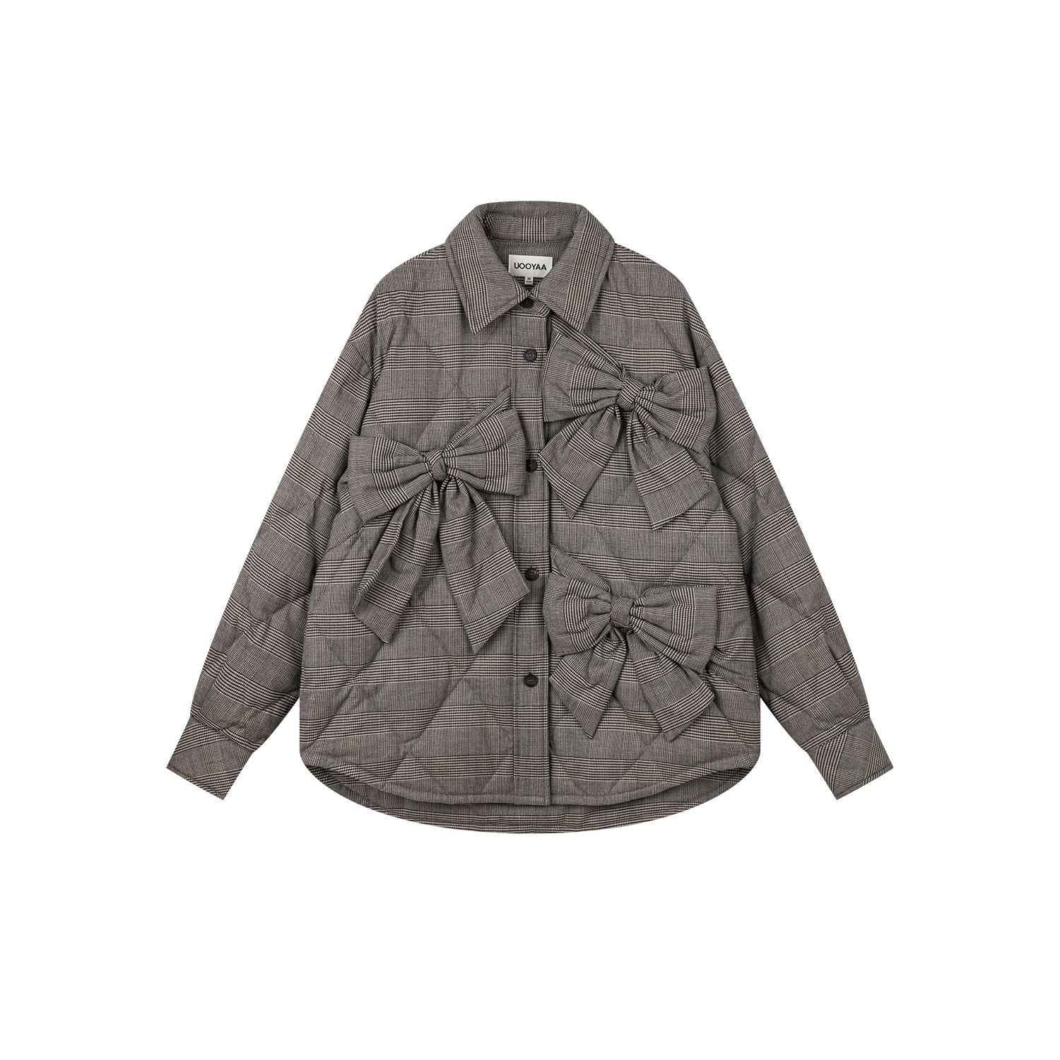 Bow shirt-style puffer jacket