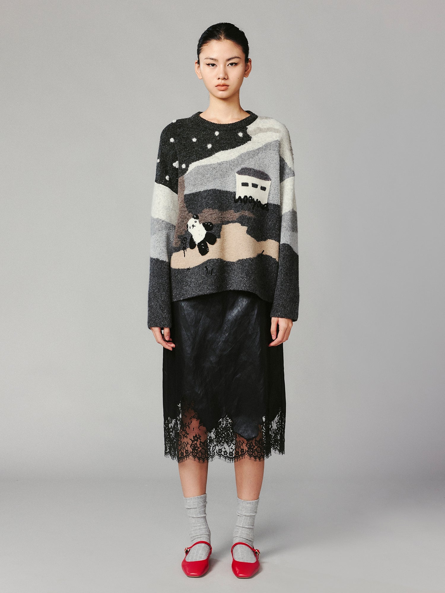 Fairytale landscape panda pullover sweater