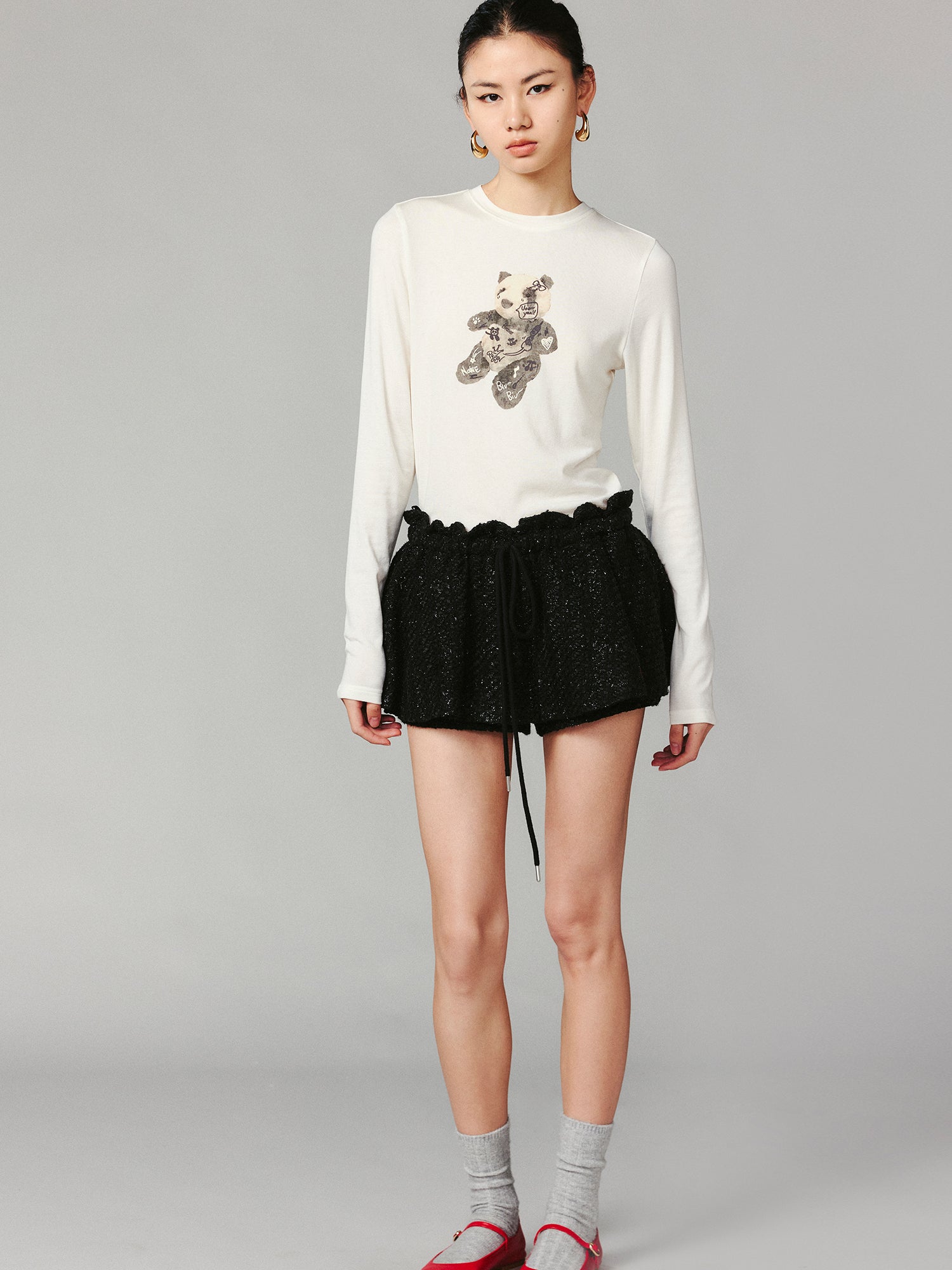 Panda plush print long-sleeve T-shirt