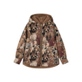 Hooded reversible blanket jacket covered with vintage plush toys