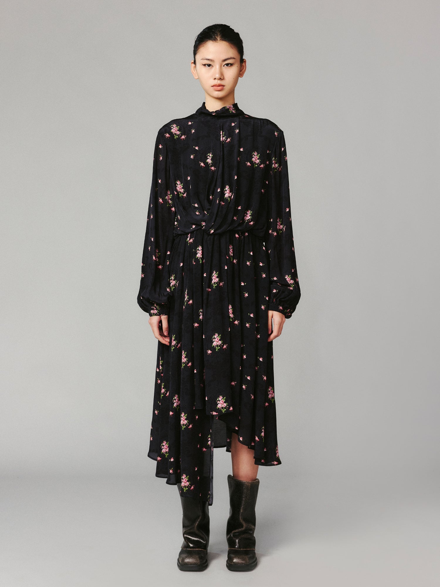 The European wallpaper-inspired floral high-neck dress