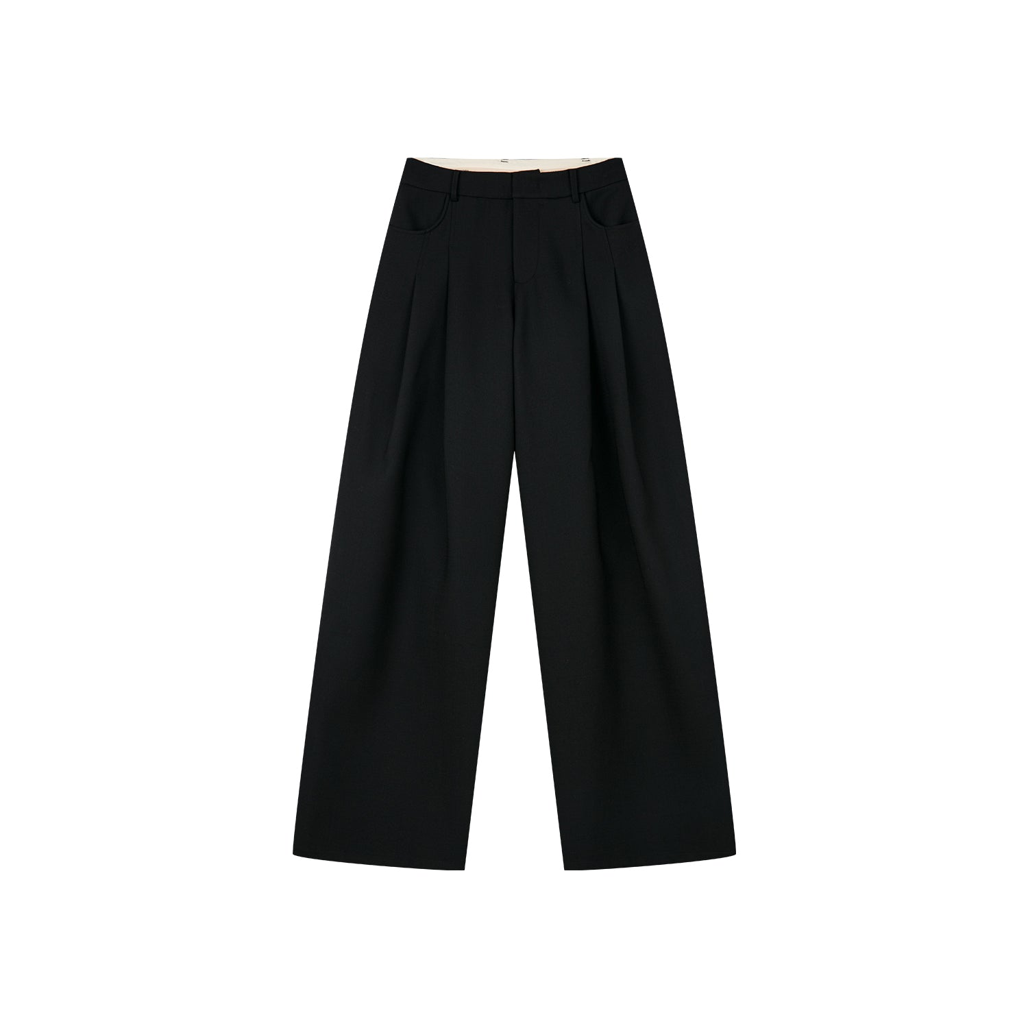 Fine wool double-pleated wide-leg suit trousers