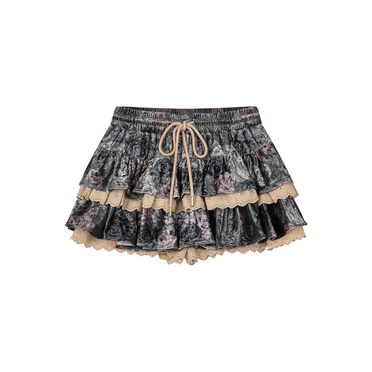 Camouflage rose printed velvet lace cake skirt