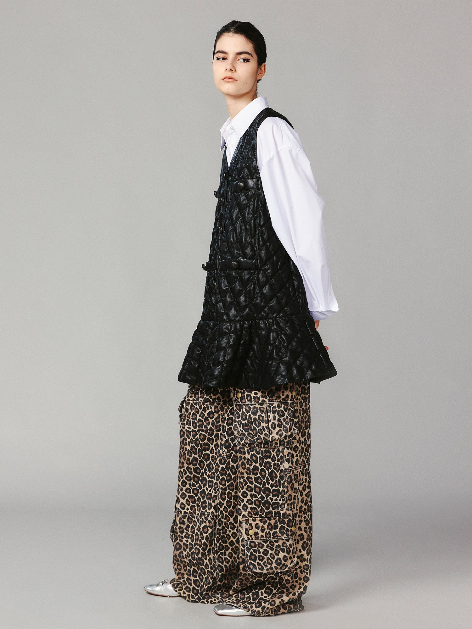 PU ruffled hem vest dress