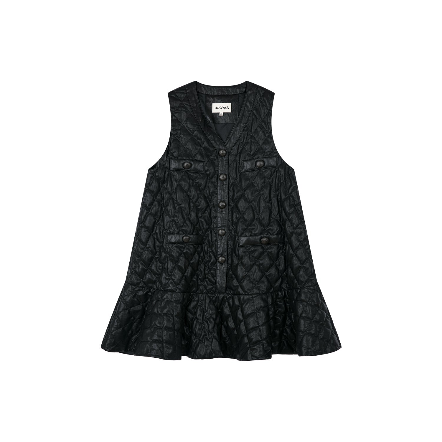 PU ruffled hem vest dress