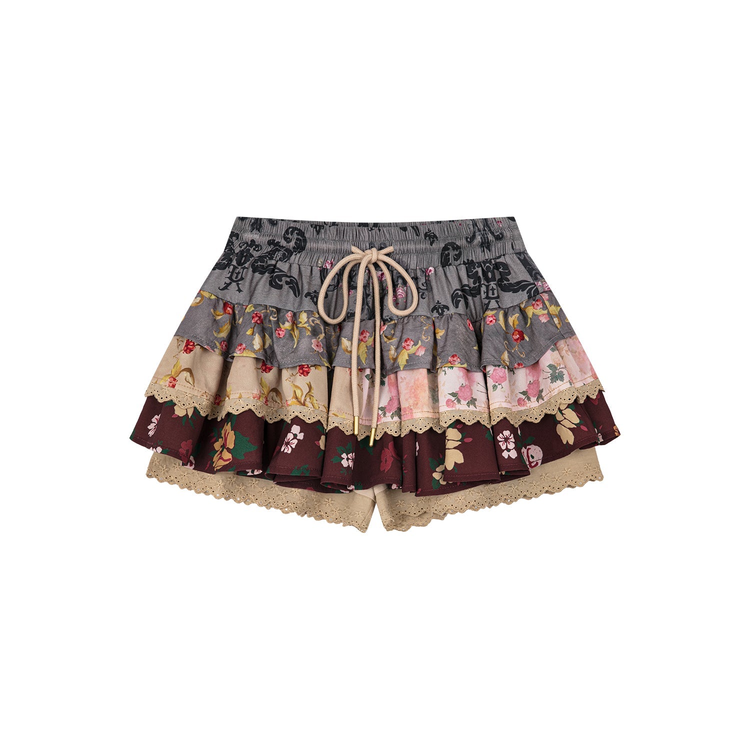 Romantic floral print ruffle skort