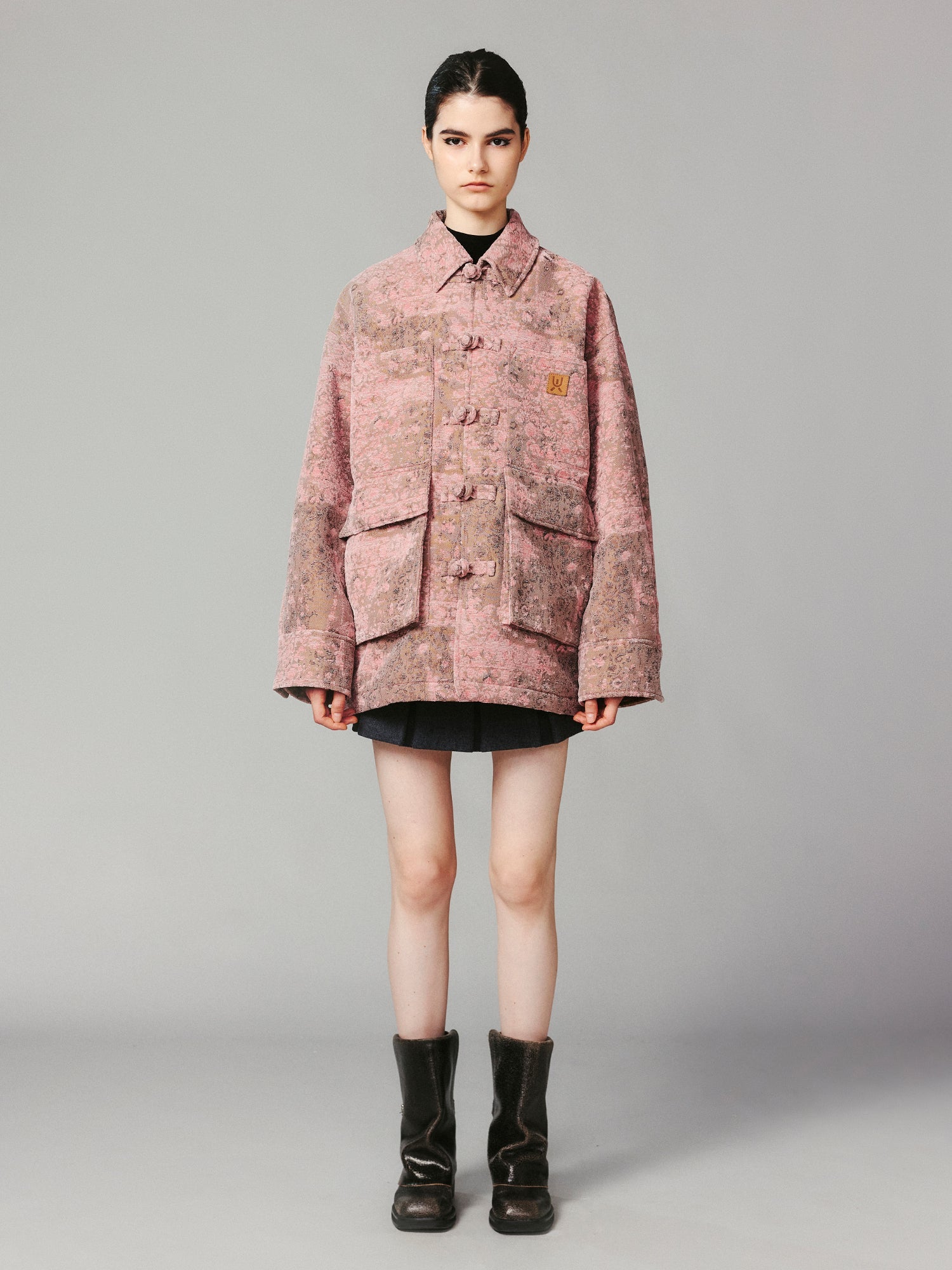 Oversized cotton jacket with floral carpet pattern