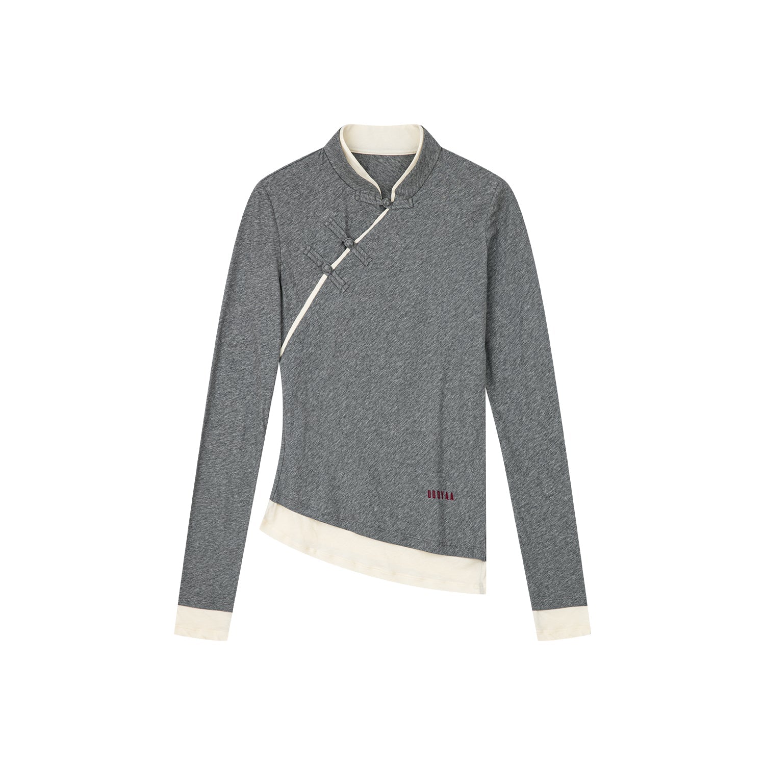 Asymmetrical frog button long sleeve T-shirt