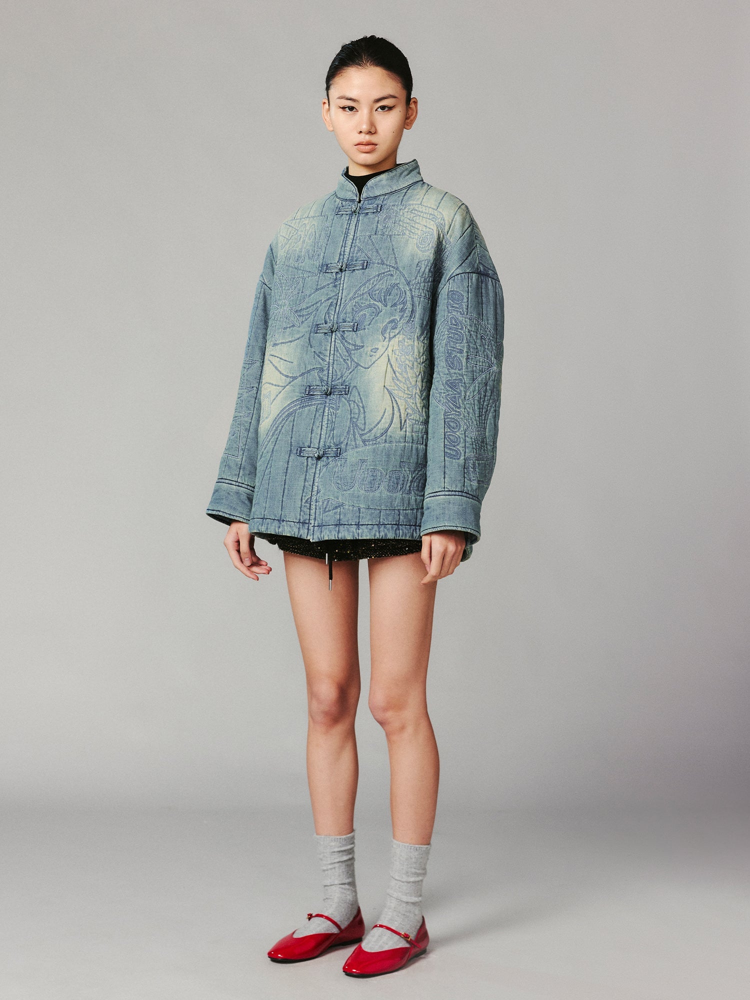 Playful anime girl denim vintage cotton jacket