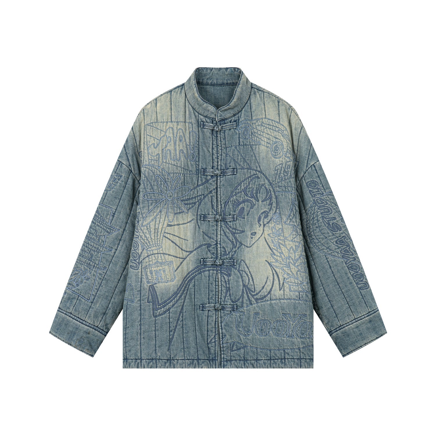 Playful anime girl denim vintage cotton jacket