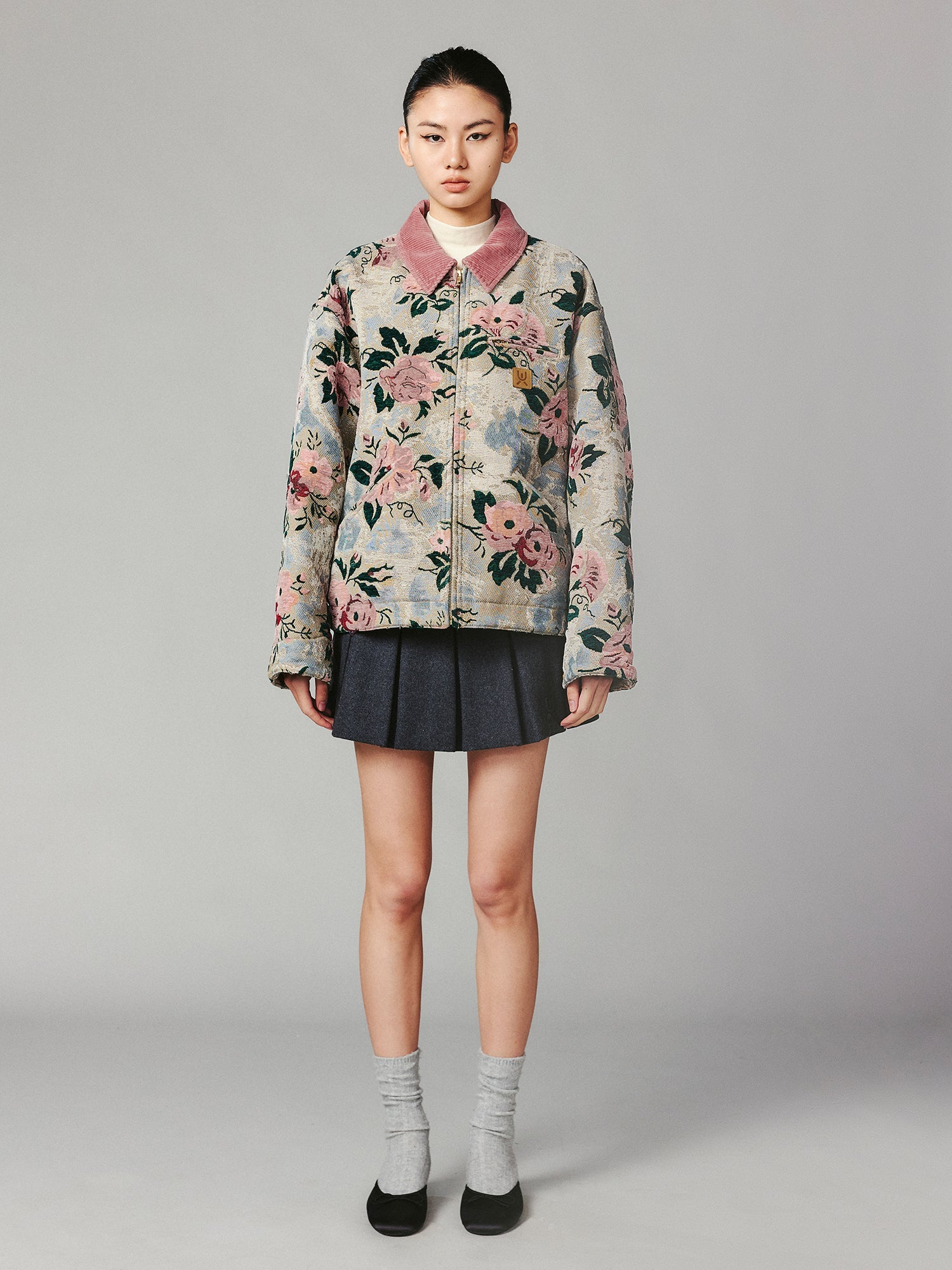 Vintage romantic wallpaper floral Detroit jacket woven blanket coat