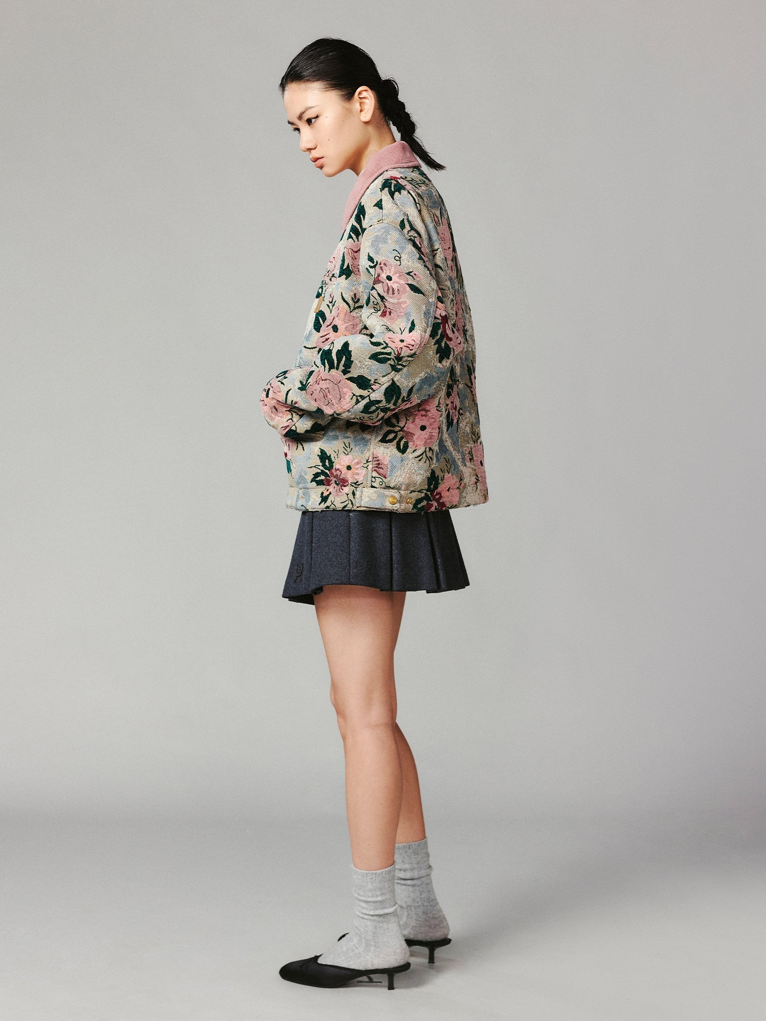 Vintage romantic wallpaper floral Detroit jacket woven blanket coat