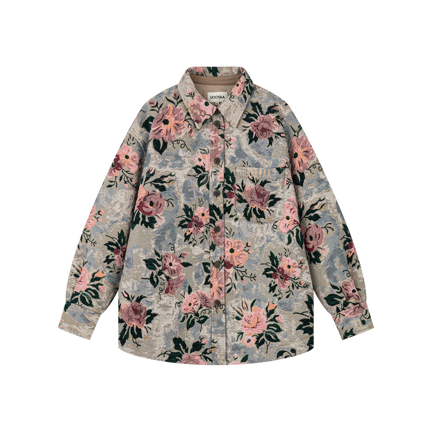 Vintage romantic wallpaper floral shirt-style woven blanket jacket