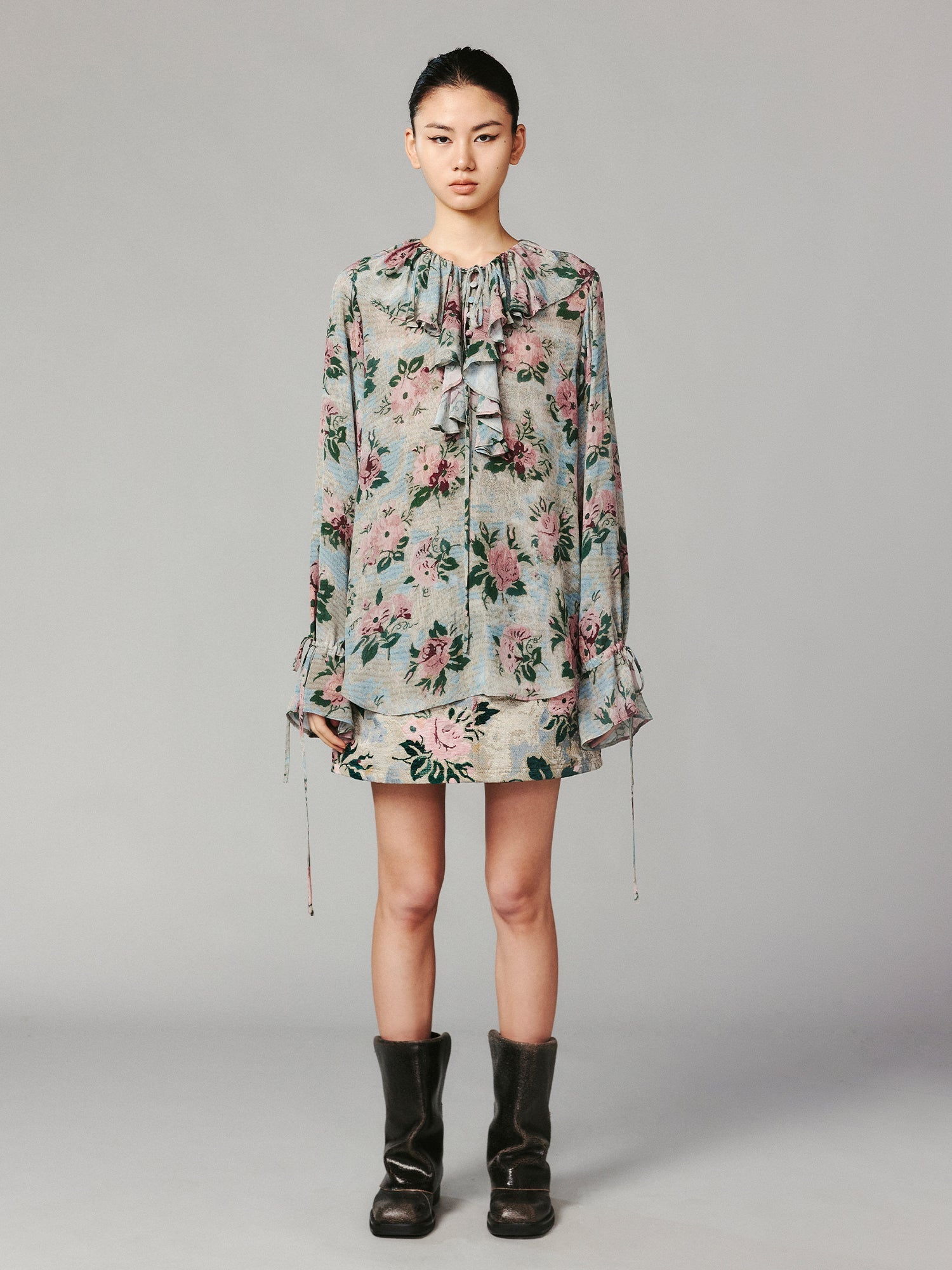 Vintage romantic wallpaper floral jacquard woven skirt