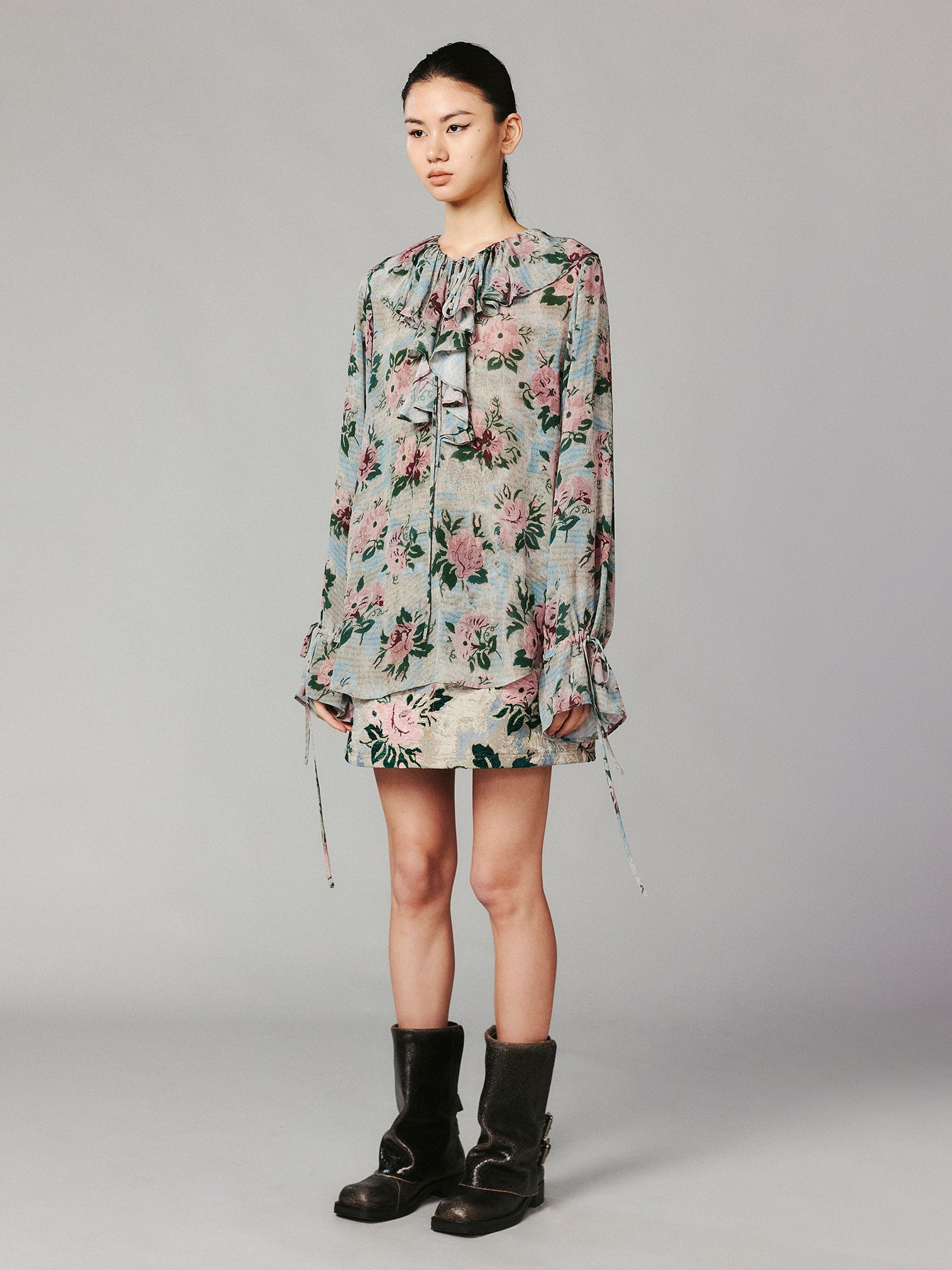 Vintage romantic wallpaper floral jacquard woven skirt