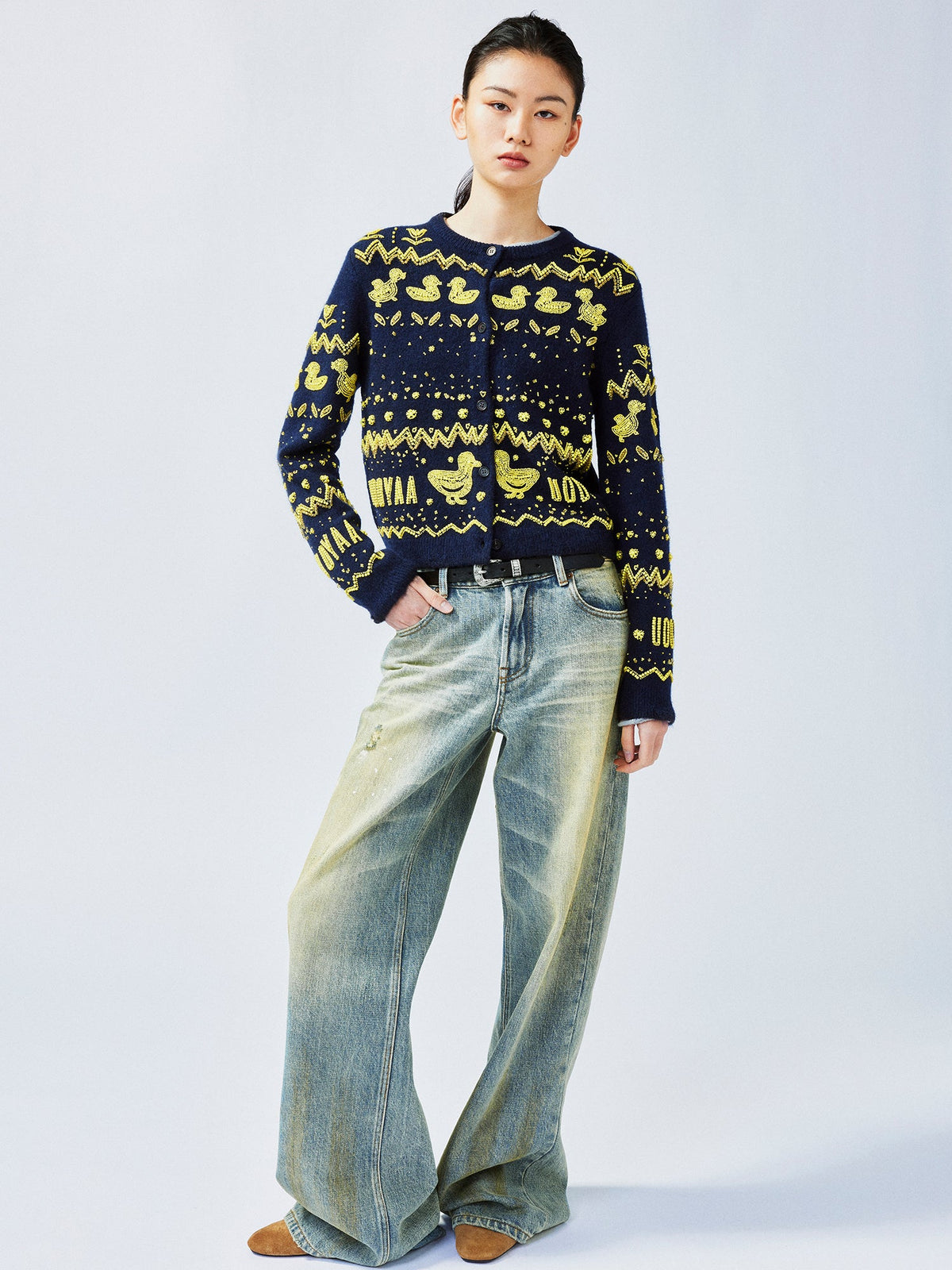Elegant beaded Fair Isle cardigan