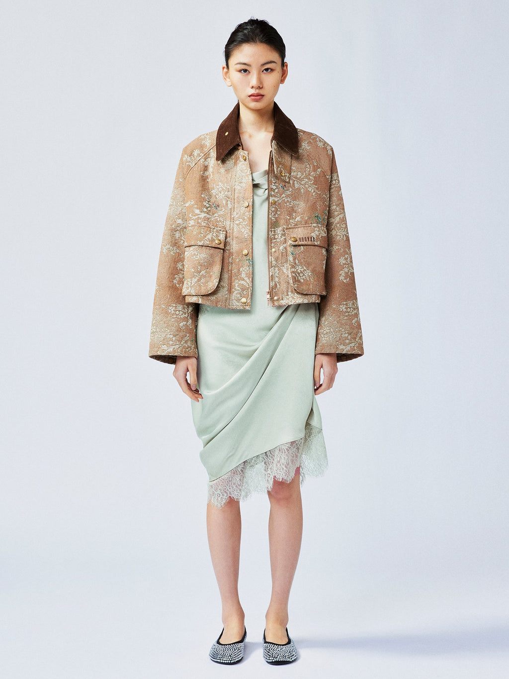 Vintage glamorous jacquard floral cropped jacket
