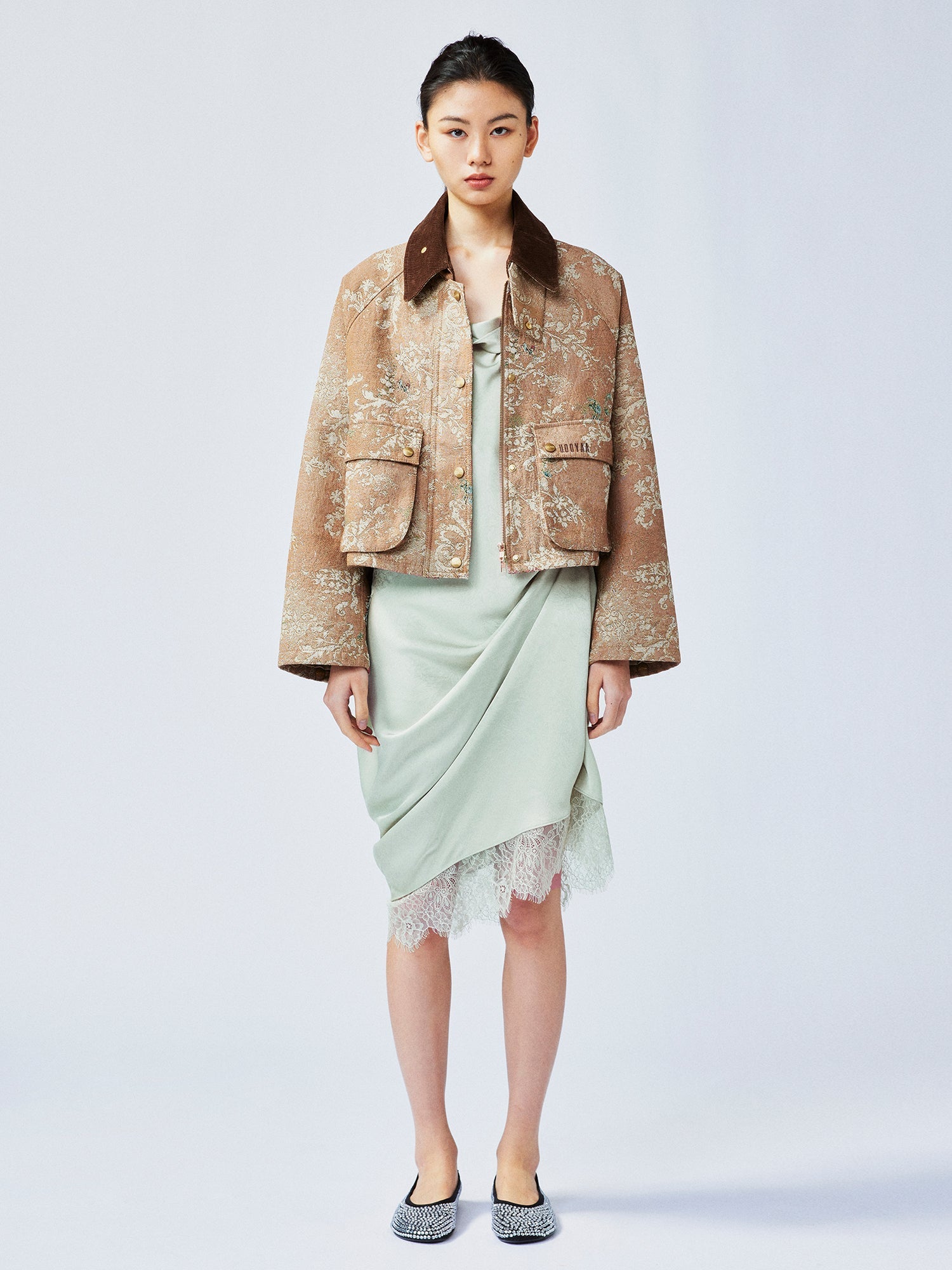 Vintage glamorous jacquard floral cropped jacket