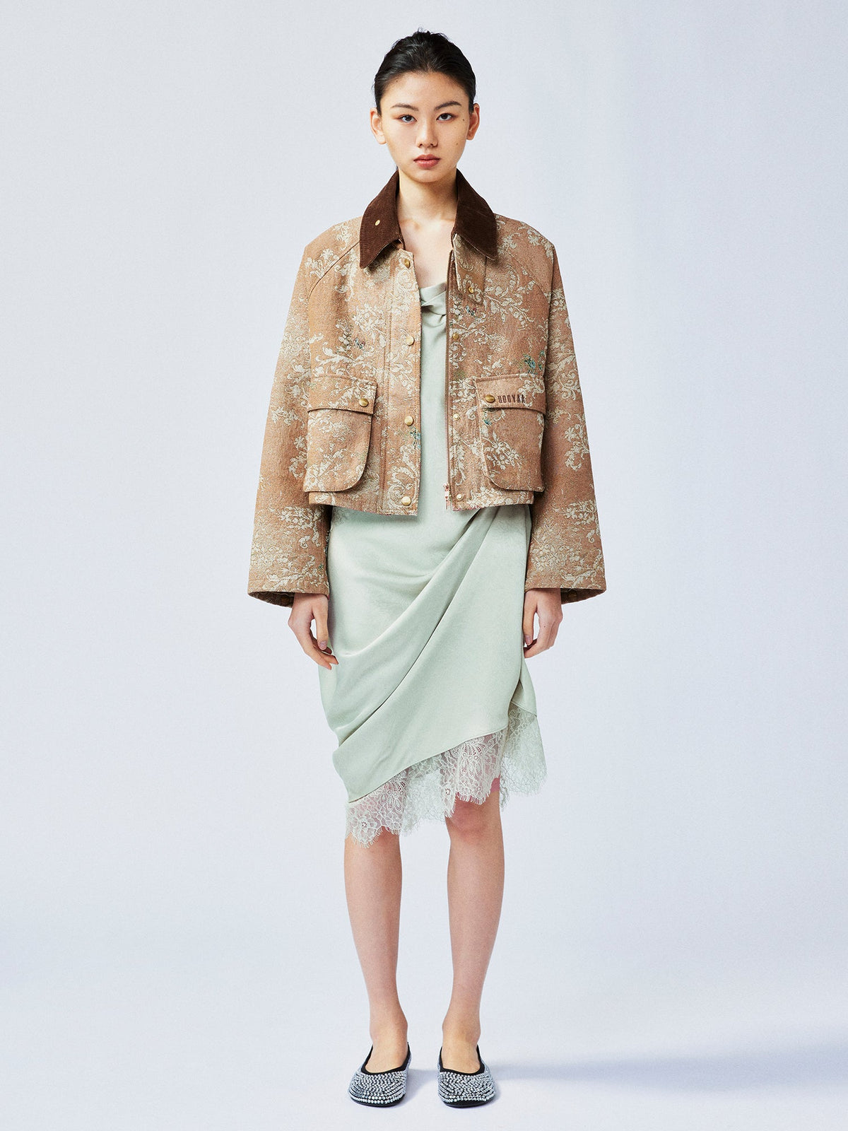 Vintage glamorous jacquard floral cropped jacket