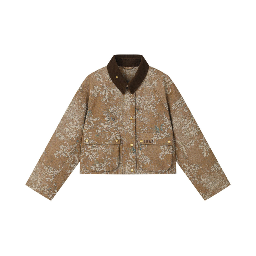 Vintage glamorous jacquard floral cropped jacket