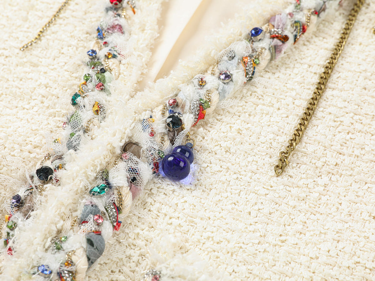 Playful and fun rhinestone chain cropped Chanel-inspired jacket