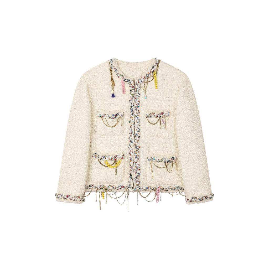 Playful and fun rhinestone chain Chanel-inspired jacket