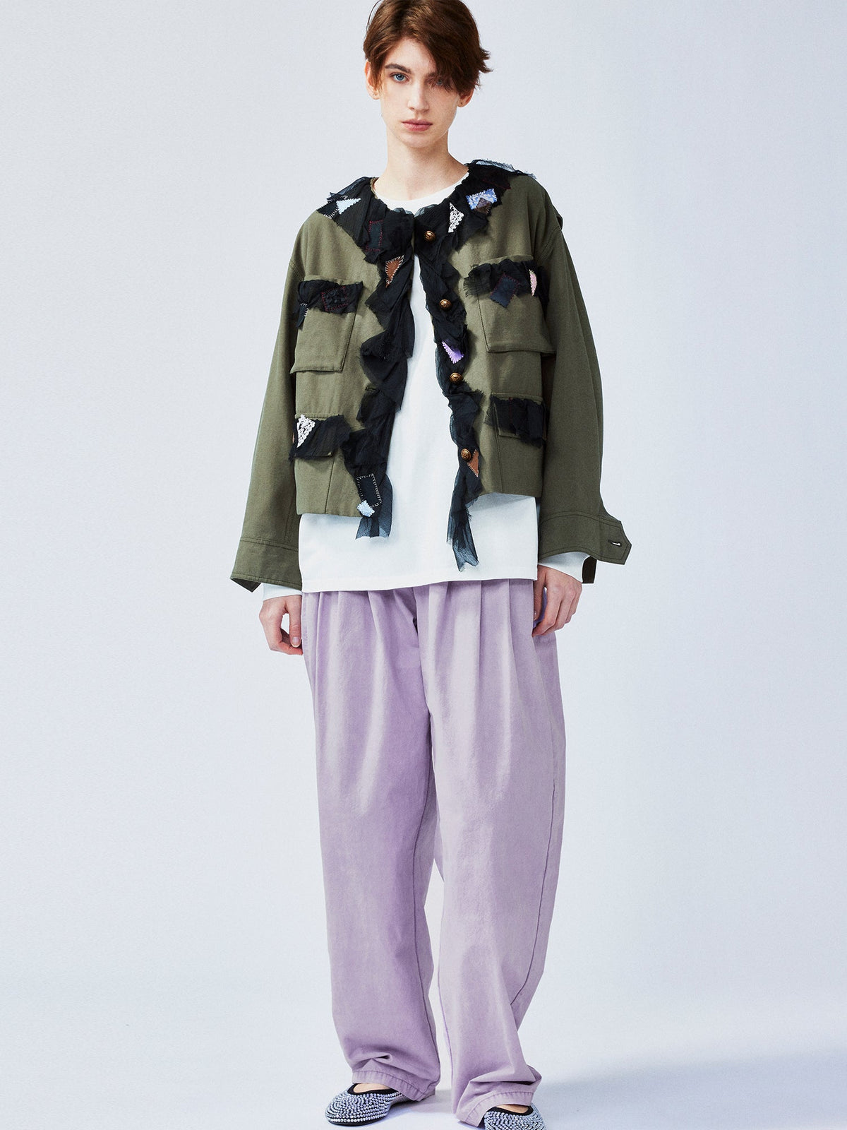 Free-spirited romantic military jacket